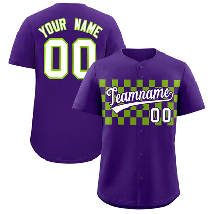 Custom Purple Neon Green Personalized Plaid Fashion Design Authentic Baseball Jersey