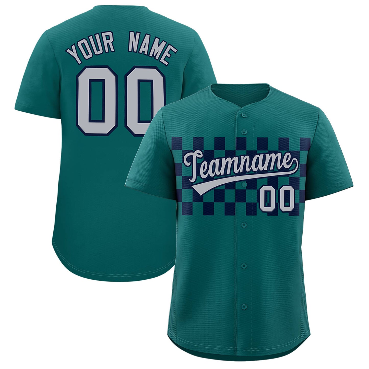 Custom Aqua Navy Personalized Plaid Fashion Design Authentic Baseball Jersey