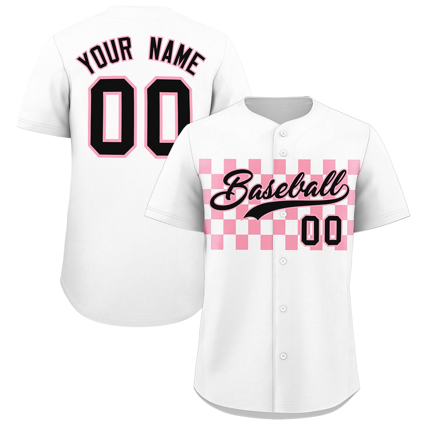 Custom White Light Pink Personalized Plaid Fashion Design Authentic Baseball Jersey