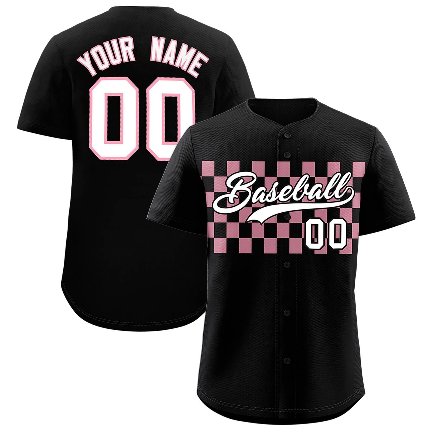 Custom Black Light Pink Personalized Plaid Fashion Design Authentic Baseball Jersey