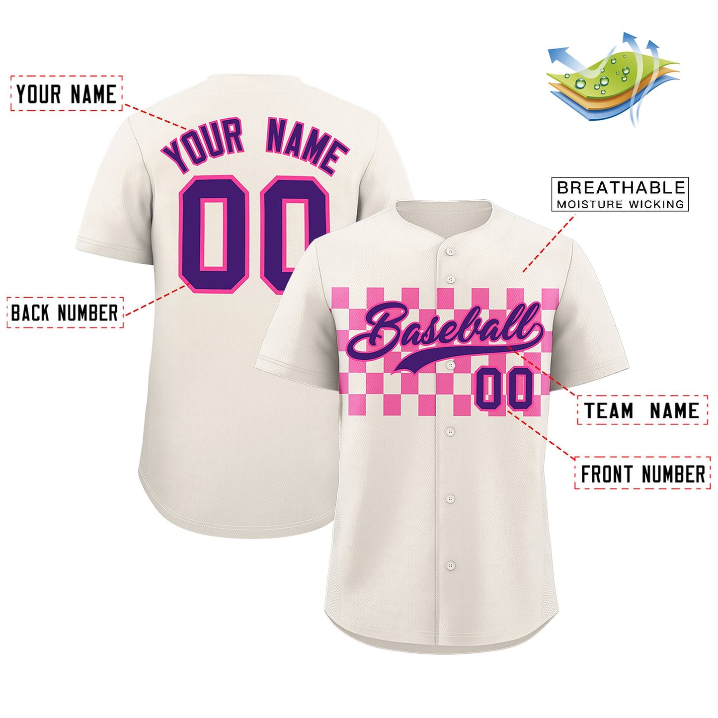 Custom Cream Pink Personalized Plaid Fashion Design Authentic Baseball Jersey