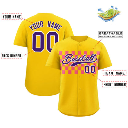 Custom Gold Pink Personalized Plaid Fashion Design Authentic Baseball Jersey