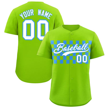 Custom Neon Green Powder Blue Personalized Plaid Fashion Design Authentic Baseball Jersey