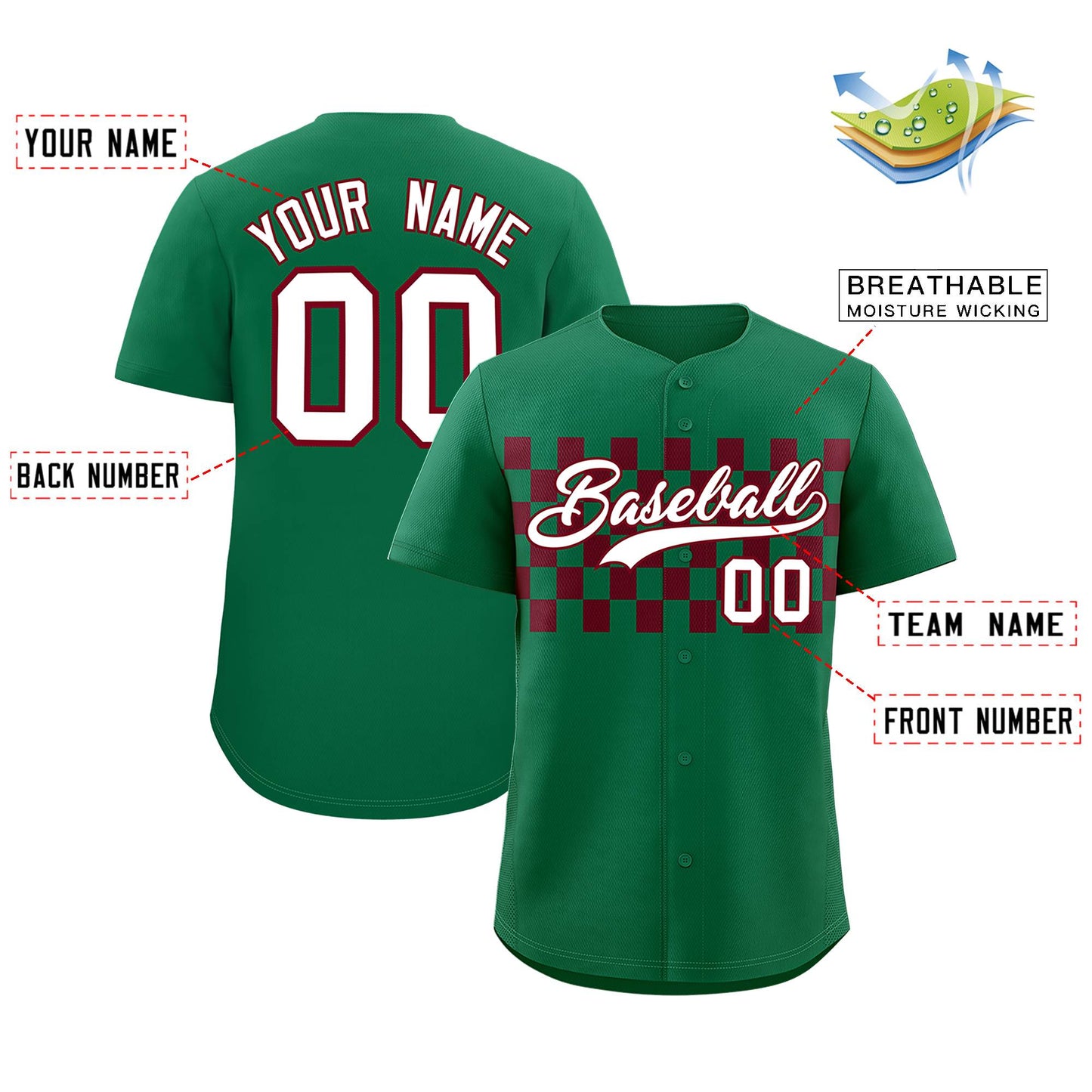 Custom Kelly Green Crimson Personalized Plaid Fashion Design Authentic Baseball Jersey