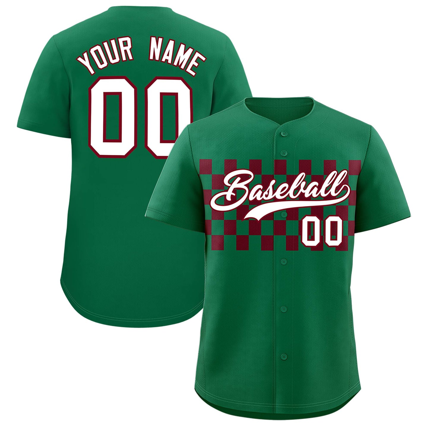 Custom Kelly Green Crimson Personalized Plaid Fashion Design Authentic Baseball Jersey