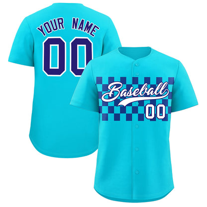 Custom Sky Blue Royal Personalized Plaid Fashion Design Authentic Baseball Jersey