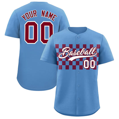 Custom Light Blue Crimson Personalized Plaid Fashion Design Authentic Baseball Jersey