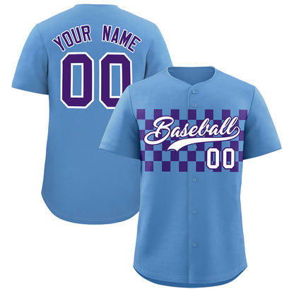 Custom Light Blue Purple Personalized Plaid Fashion Design Authentic Baseball Jersey