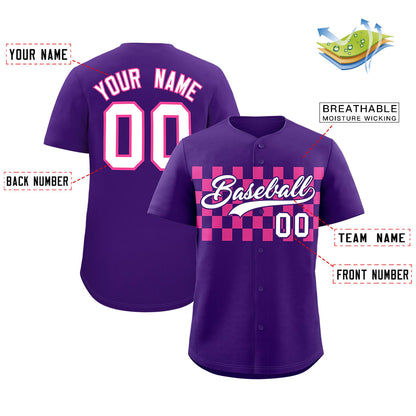 Custom Purple Pink Personalized Plaid Fashion Design Authentic Baseball Jersey