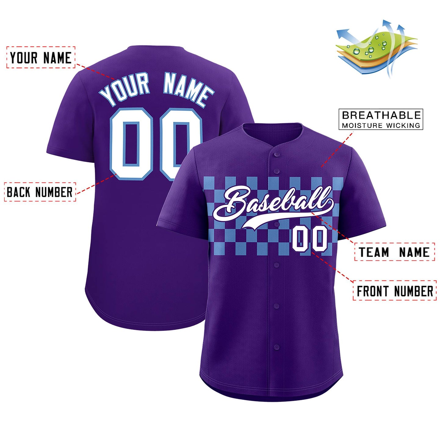 Custom Purple Light Blue Personalized Plaid Fashion Design Authentic Baseball Jersey