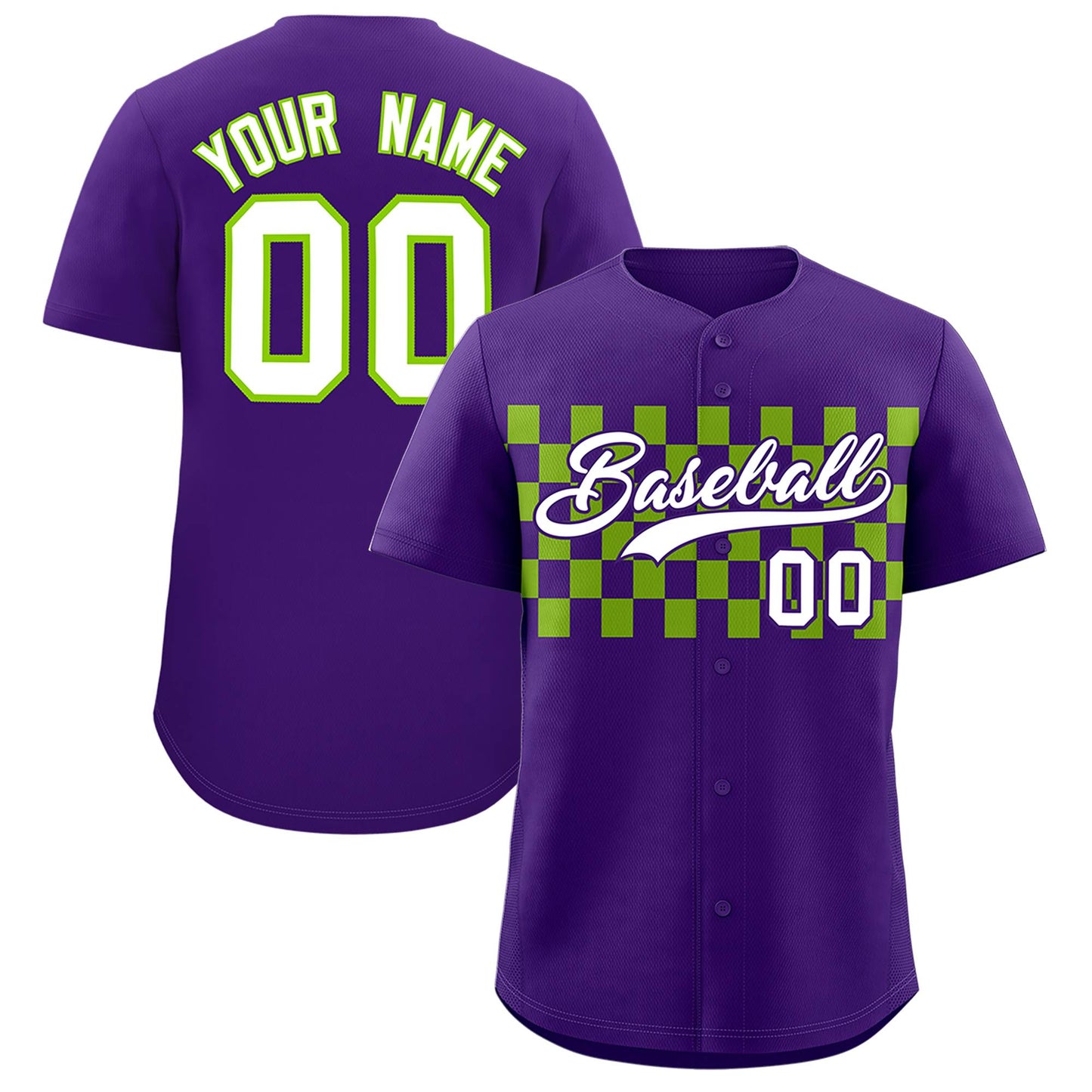 Custom Purple Neon Green Personalized Plaid Fashion Design Authentic Baseball Jersey