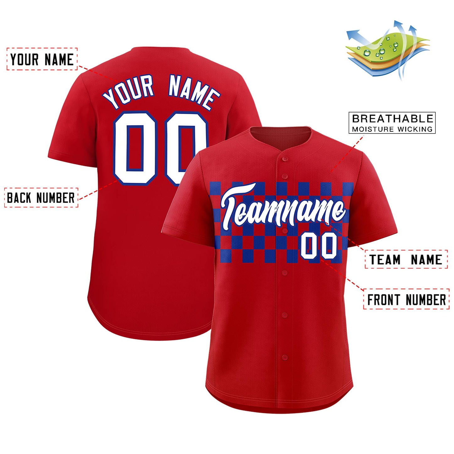 Custom Red Royal Personalized Plaid Fashion Design Authentic Baseball Jersey