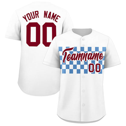 Custom White Light Blue Personalized Plaid Fashion Design Authentic Baseball Jersey