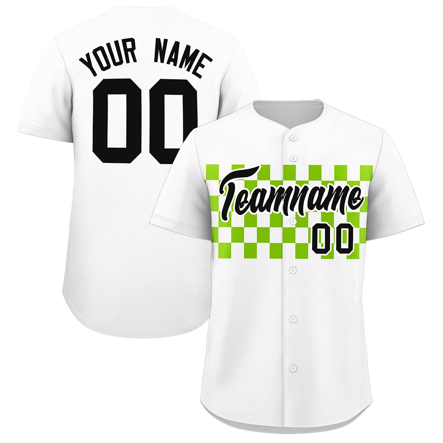 Custom White Neon Green Personalized Plaid Fashion Design Authentic Baseball Jersey