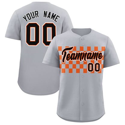 Custom Gray Orange Personalized Plaid Fashion Design Authentic Baseball Jersey