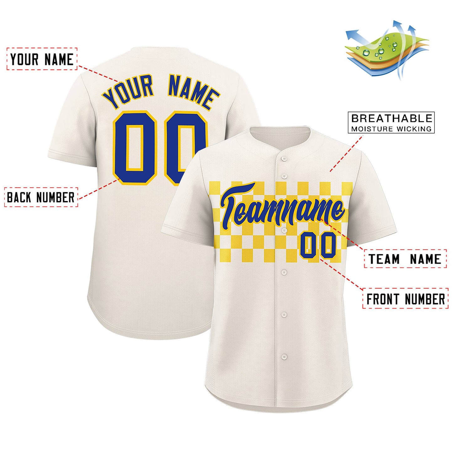 Custom Cream Gold Personalized Plaid Fashion Design Authentic Baseball Jersey