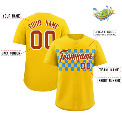 Custom Gold Powder Blue Personalized Plaid Fashion Design Authentic Baseball Jersey