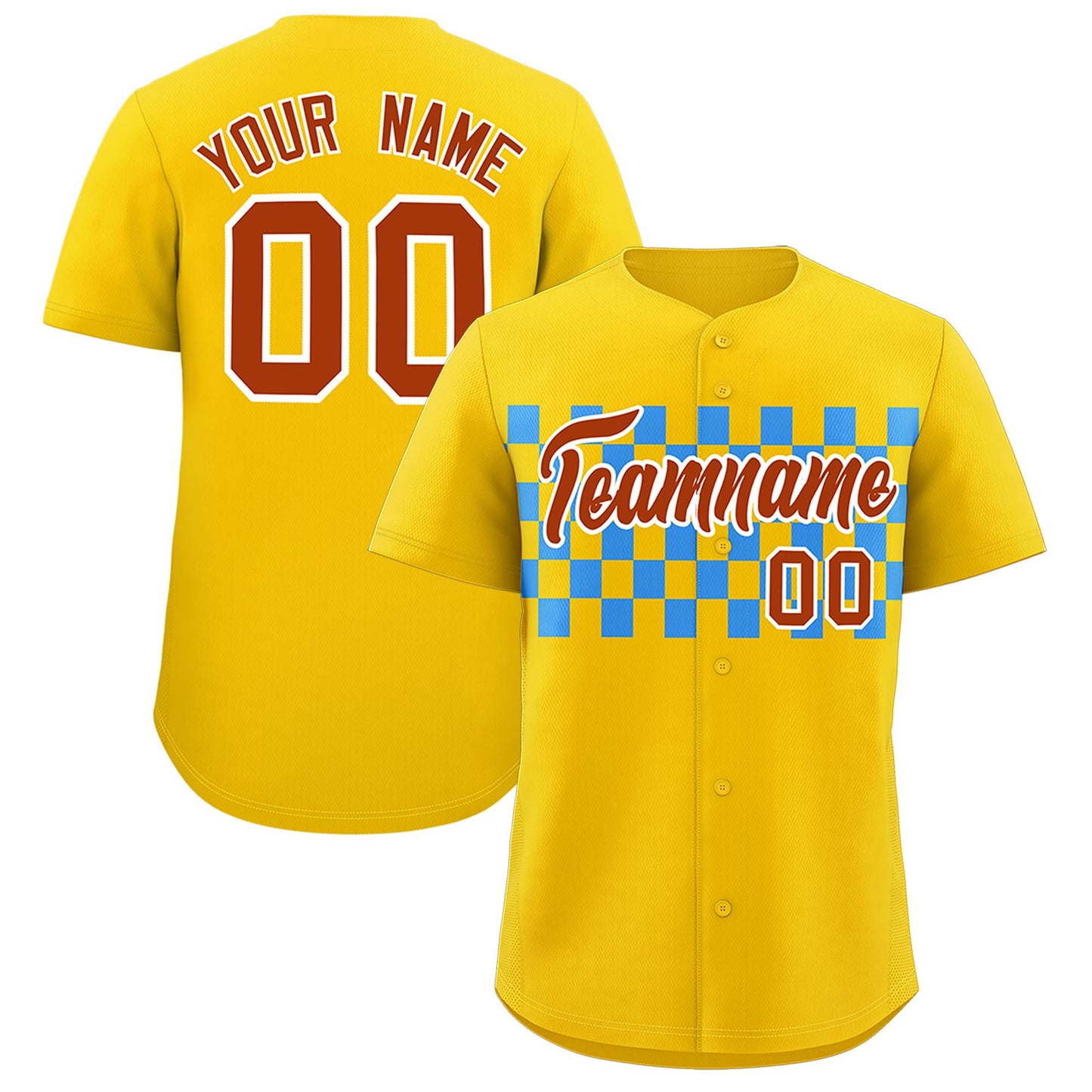 Custom Gold Powder Blue Personalized Plaid Fashion Design Authentic Baseball Jersey