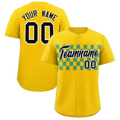 Custom Gold Aqua Personalized Plaid Fashion Design Authentic Baseball Jersey