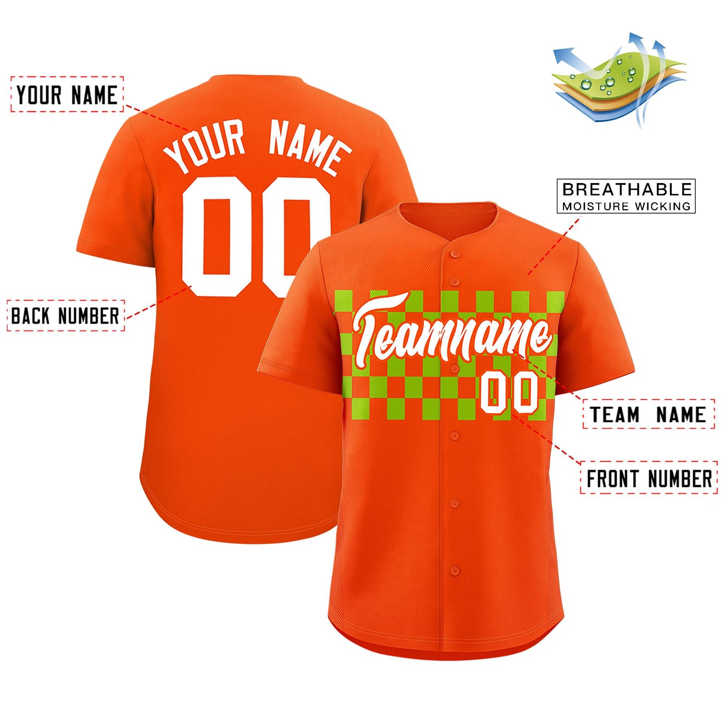 Custom Orange Neon Green Personalized Plaid Fashion Design Authentic Baseball Jersey