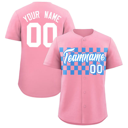 Custom Light Pink Powder Blue Personalized Plaid Fashion Design Authentic Baseball Jersey