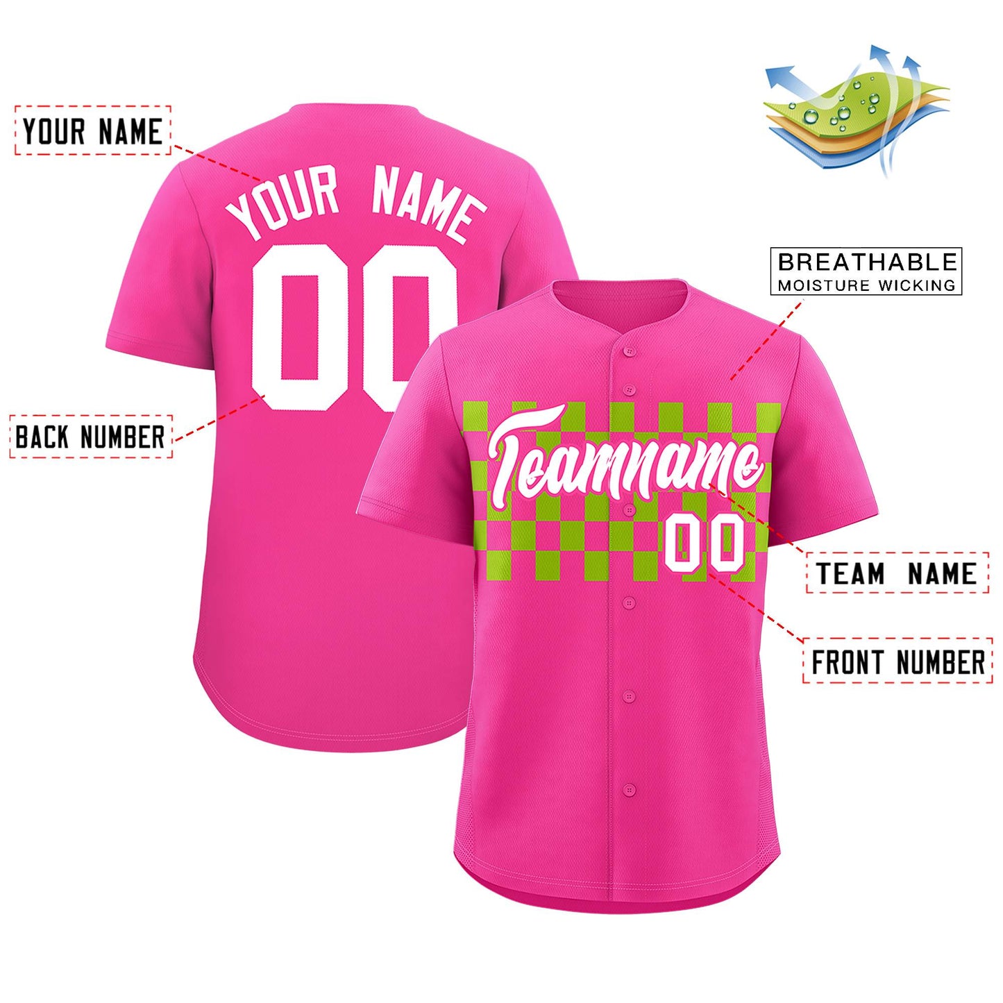 Custom Pink Neon Green Personalized Plaid Fashion Design Authentic Baseball Jersey