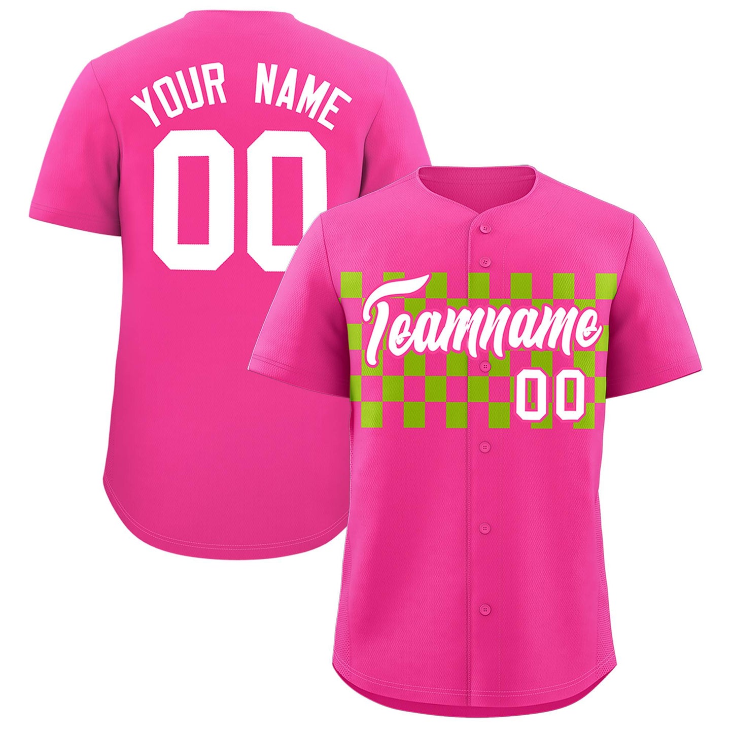 Custom Pink Neon Green Personalized Plaid Fashion Design Authentic Baseball Jersey