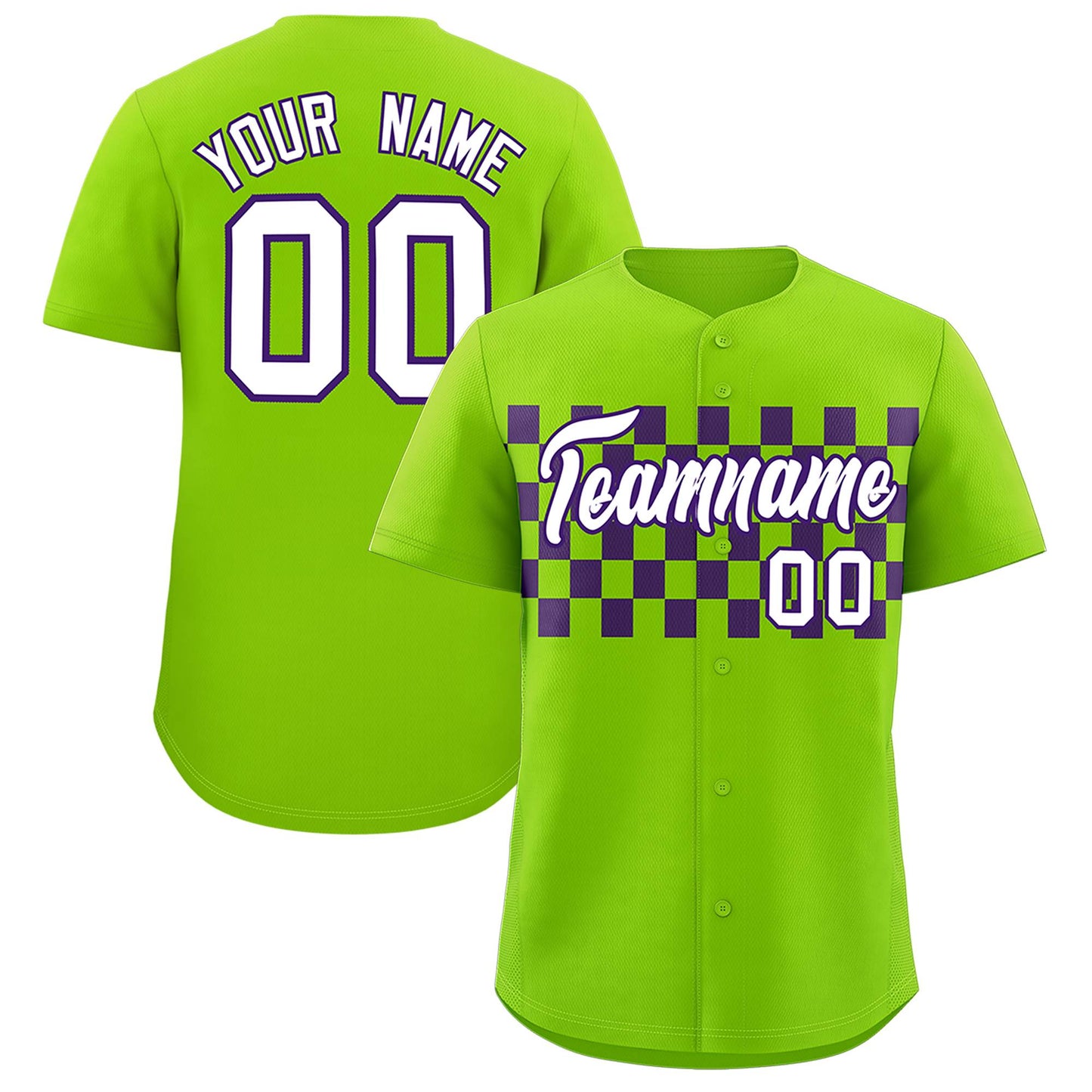 Custom Neon Green Purple Personalized Plaid Fashion Design Authentic Baseball Jersey