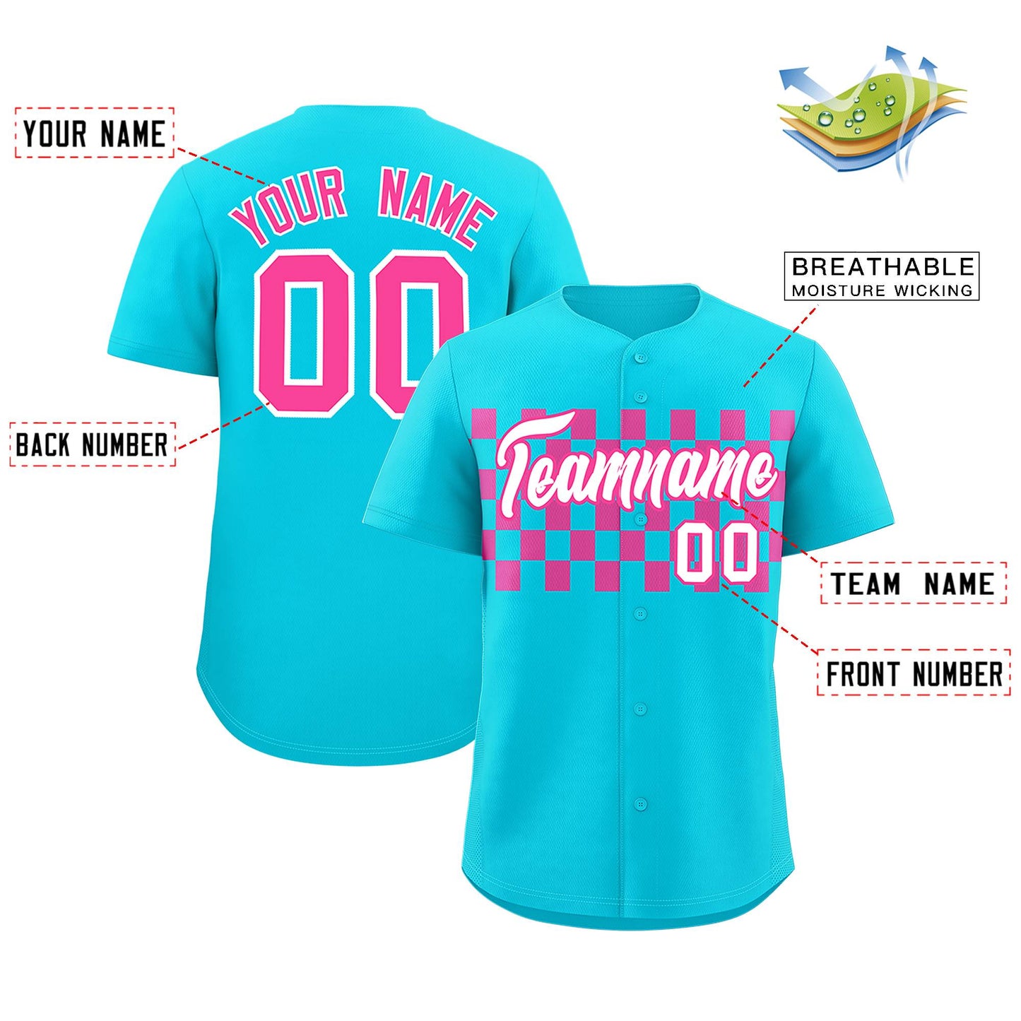 Custom Sky Blue Pink Personalized Plaid Fashion Design Authentic Baseball Jersey