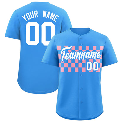 Custom Powder Blue Light Pink Personalized Plaid Fashion Design Authentic Baseball Jersey