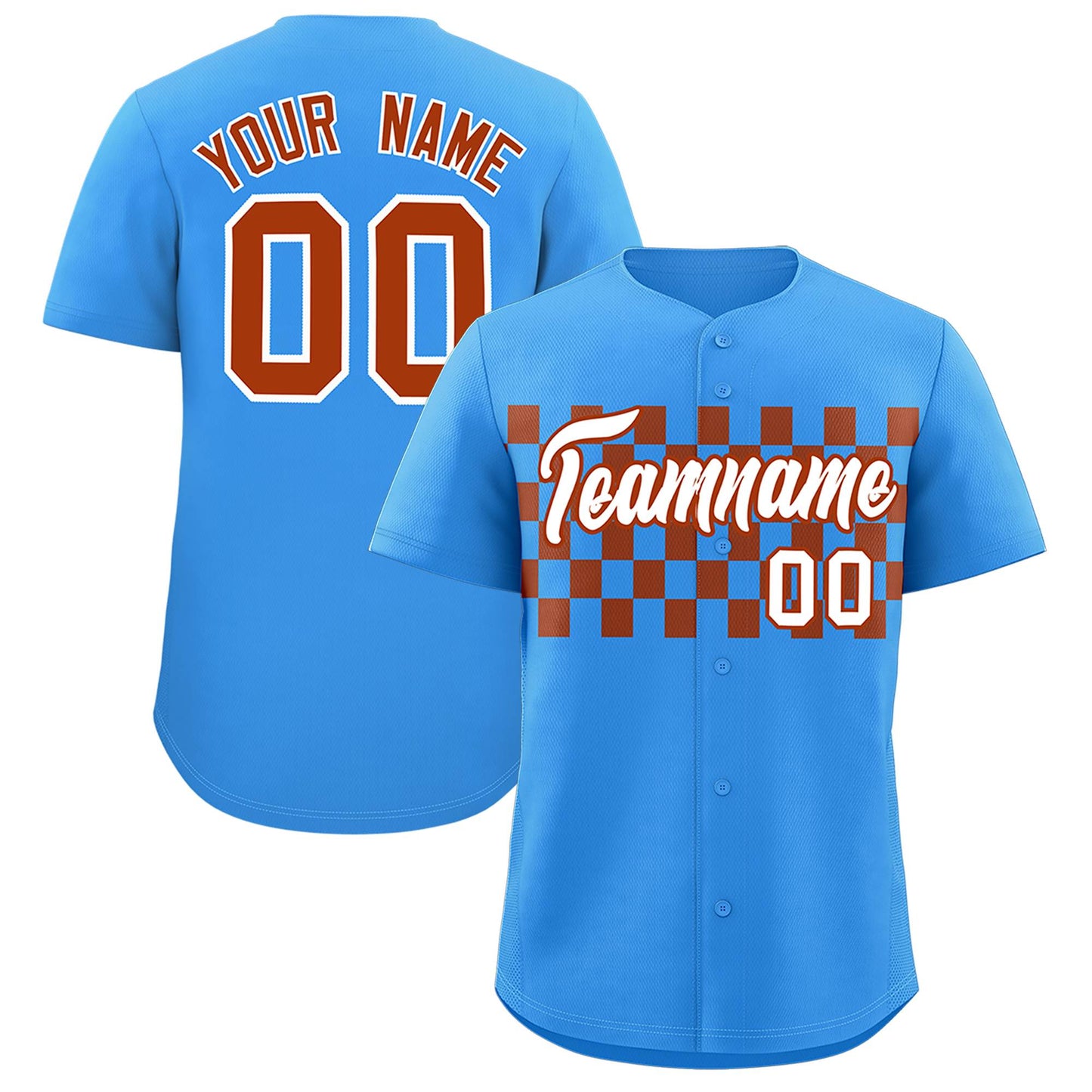 Custom Powder Blue Brown Personalized Plaid Fashion Design Authentic Baseball Jersey