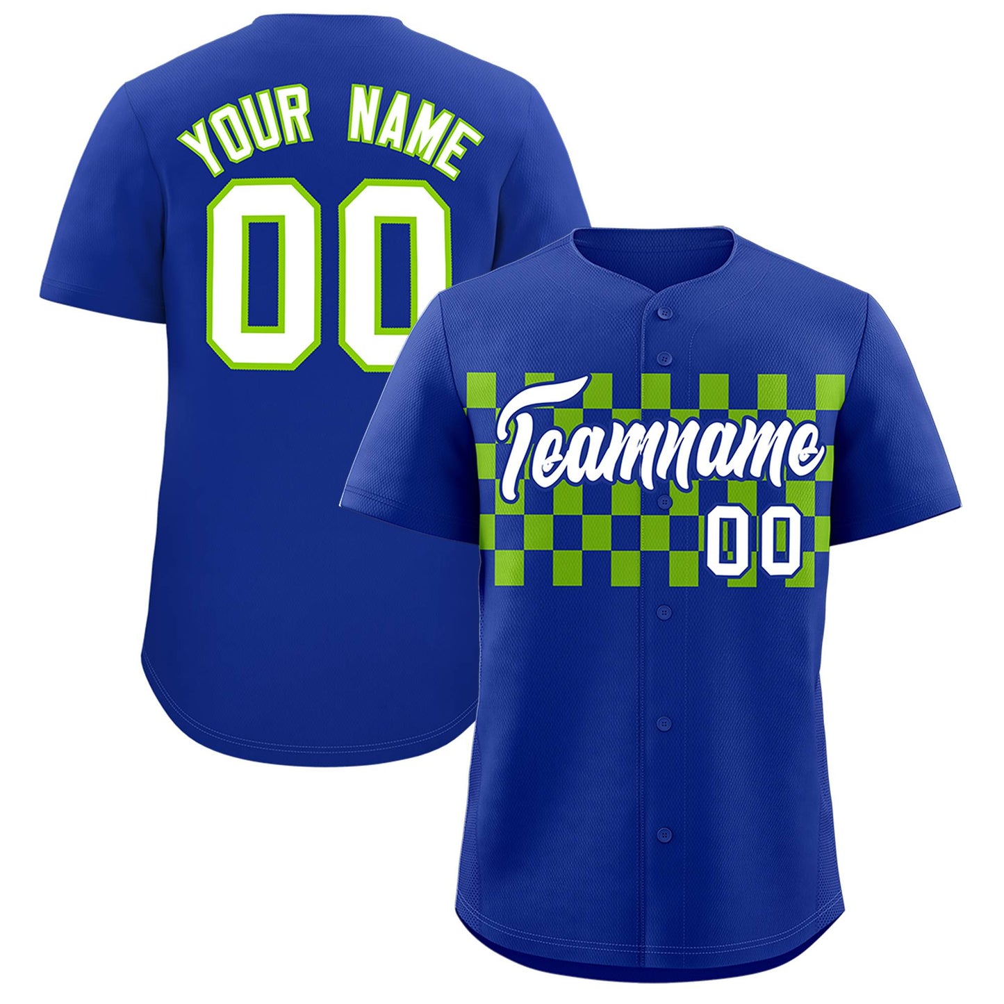 Custom Royal Neon Green Personalized Plaid Fashion Design Authentic Baseball Jersey