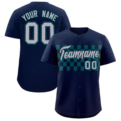 Custom Navy Aqua Personalized Plaid Fashion Design Authentic Baseball Jersey