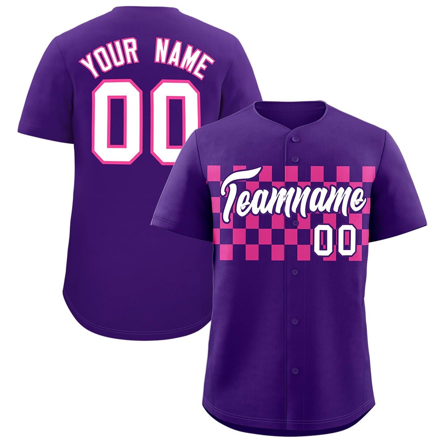 Custom Purple Pink Personalized Plaid Fashion Design Authentic Baseball Jersey