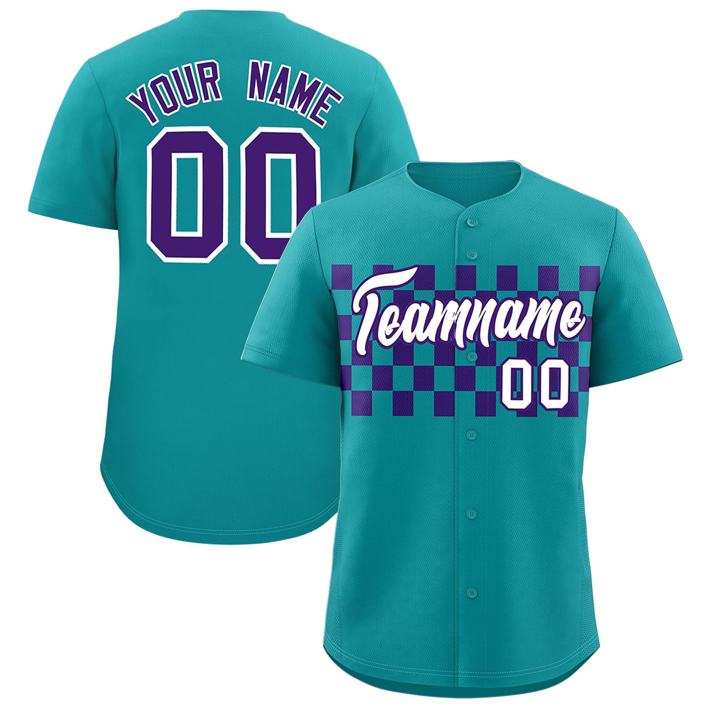 Custom Aqua Purple Personalized Plaid Fashion Design Authentic Baseball Jersey