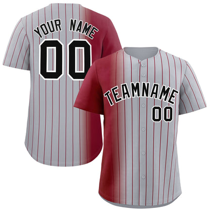 Custom Gray Crimson Pinstripe Personalized Gradient Authentic Baseball Jersey