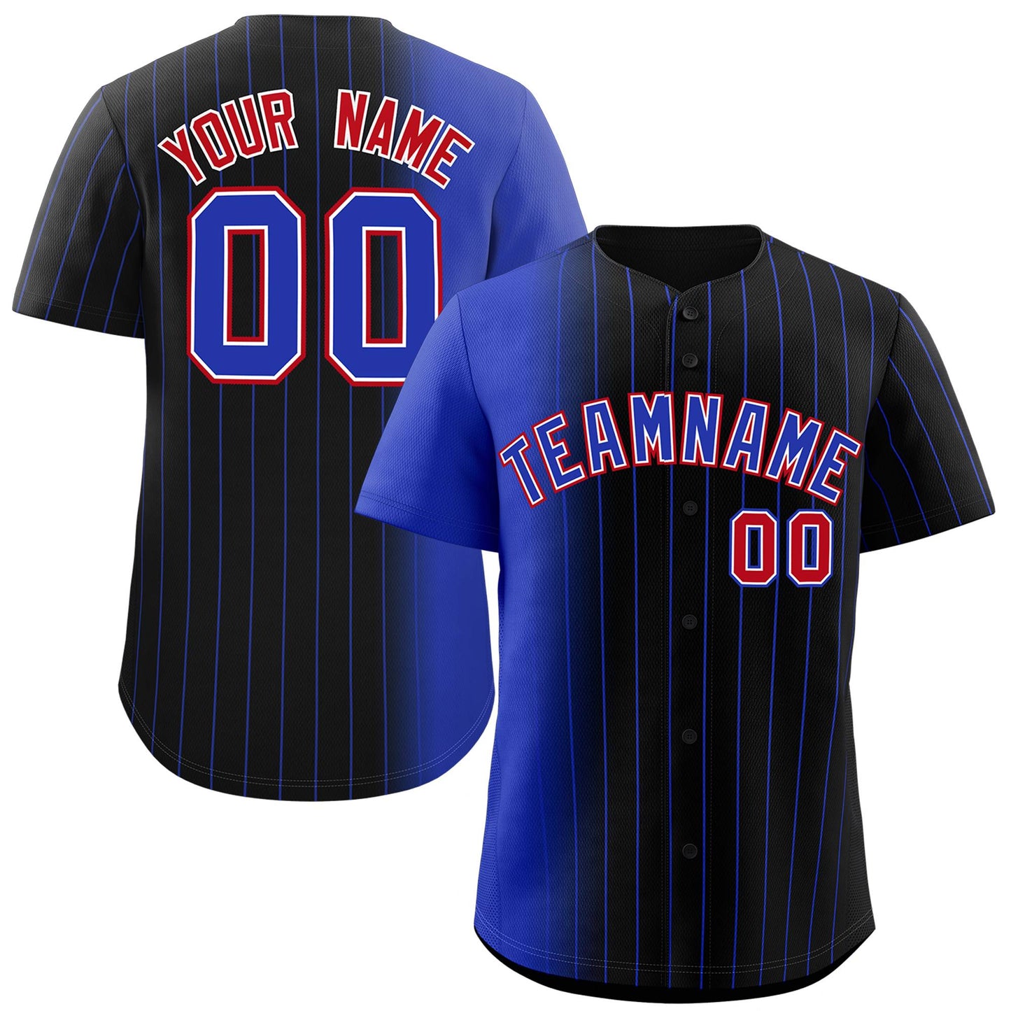 Custom Black Royal Pinstripe Personalized Gradient Authentic Baseball Jersey