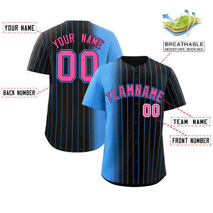 Custom Black Powder Blue Pinstripe Personalized Gradient Authentic Baseball Jersey