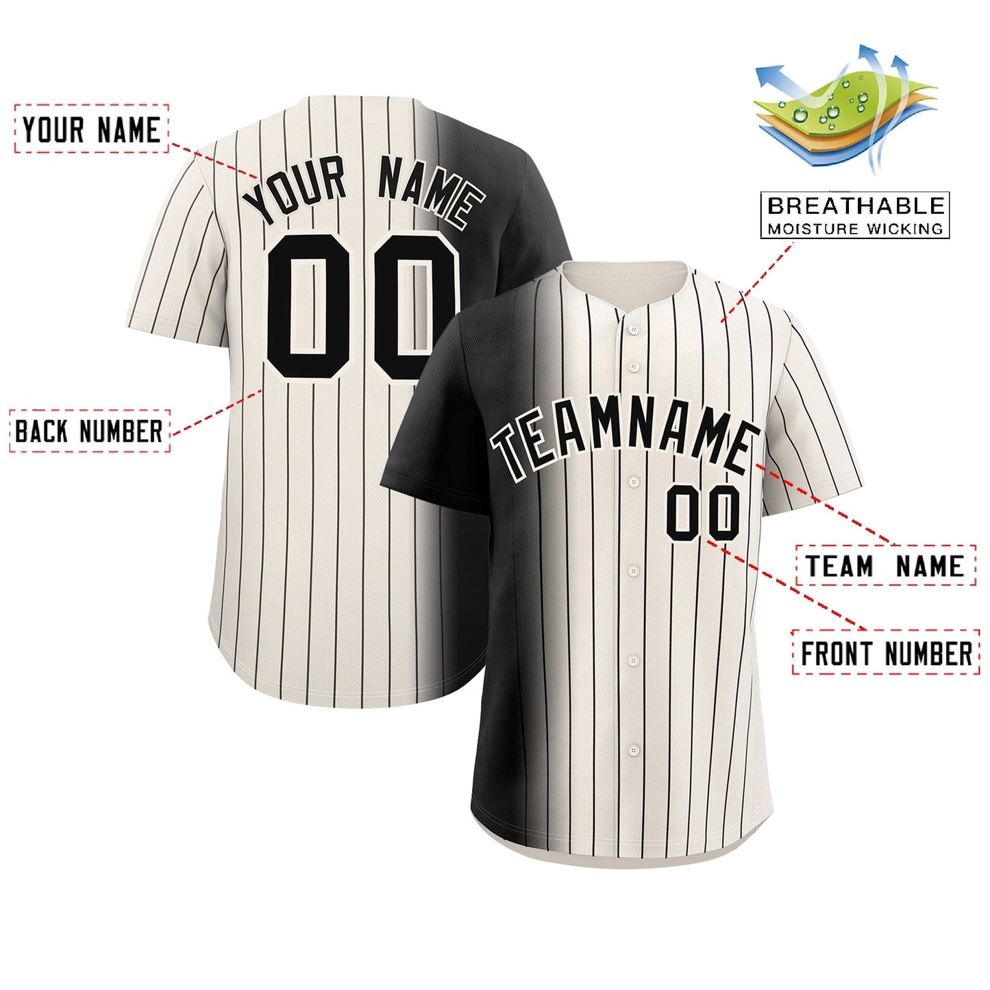 Custom Cream Black Pinstripe Personalized Gradient Authentic Baseball Jersey