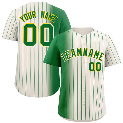 Custom Cream Kelly Green Pinstripe Personalized Gradient Authentic Baseball Jersey