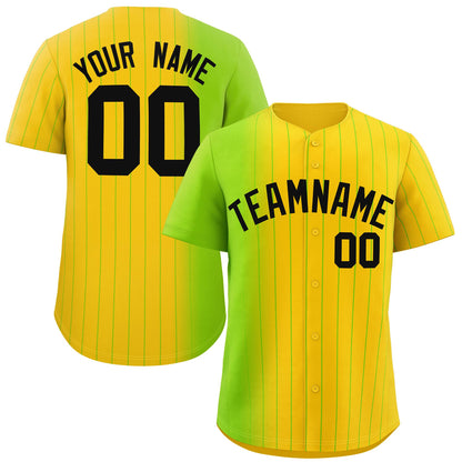 Custom Gold Neon Green Pinstripe Personalized Gradient Authentic Baseball Jersey