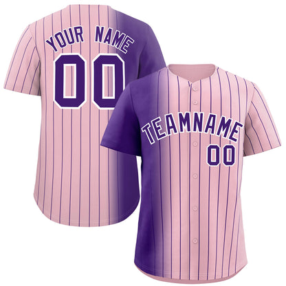 Custom Light Pink Purple Pinstripe Personalized Gradient Authentic Baseball Jersey