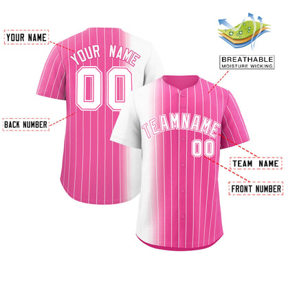 Custom Pink White Pinstripe Personalized Gradient Authentic Baseball Jersey