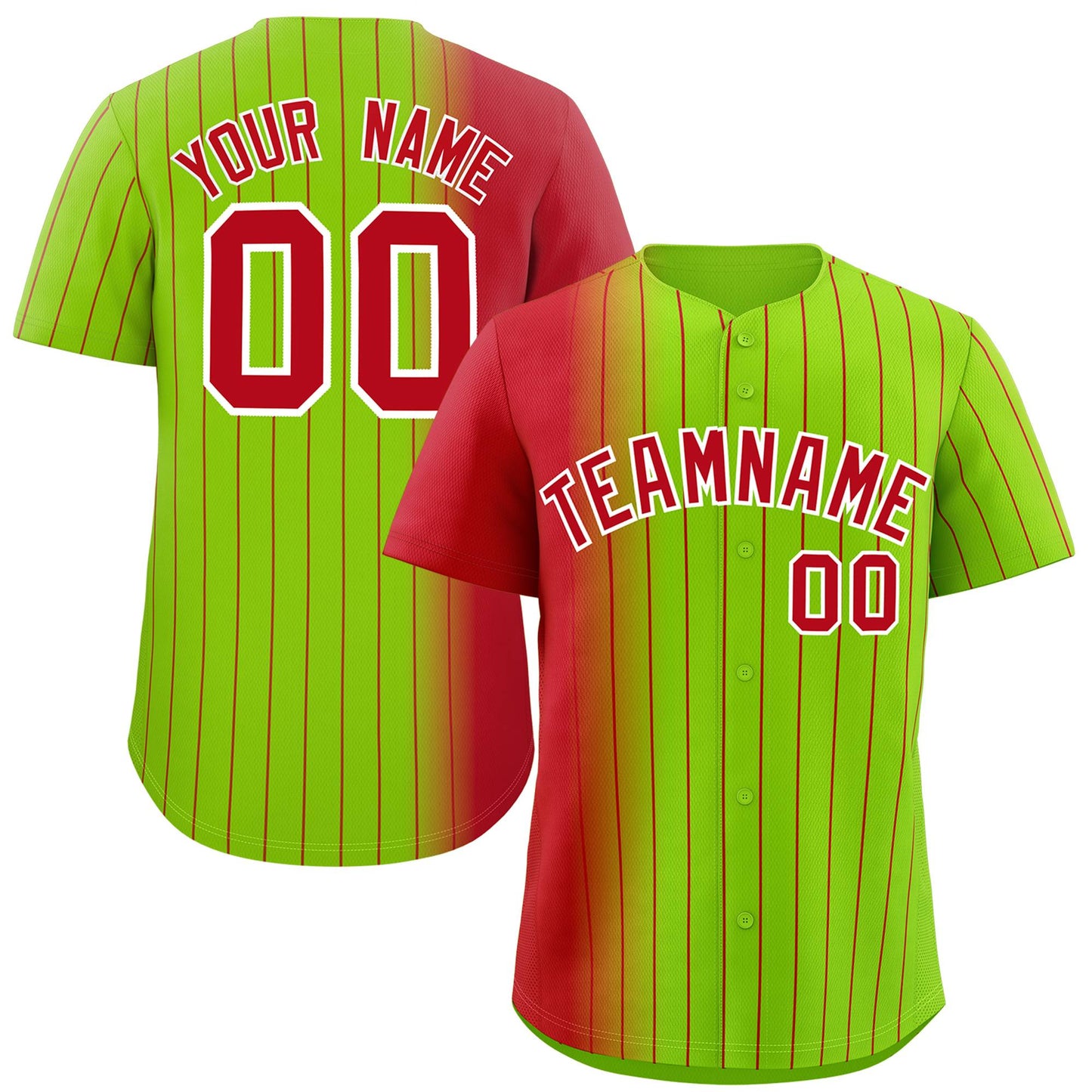 Custom Neon Green Red Pinstripe Personalized Gradient Authentic Baseball Jersey