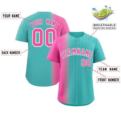 Custom Bright Green Pink Pinstripe Personalized Gradient Authentic Baseball Jersey