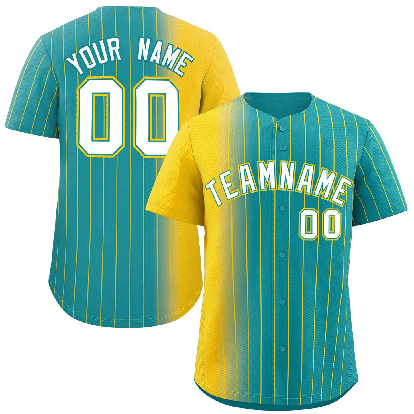 Custom Aqua Gold Pinstripe Personalized Gradient Authentic Baseball Jersey