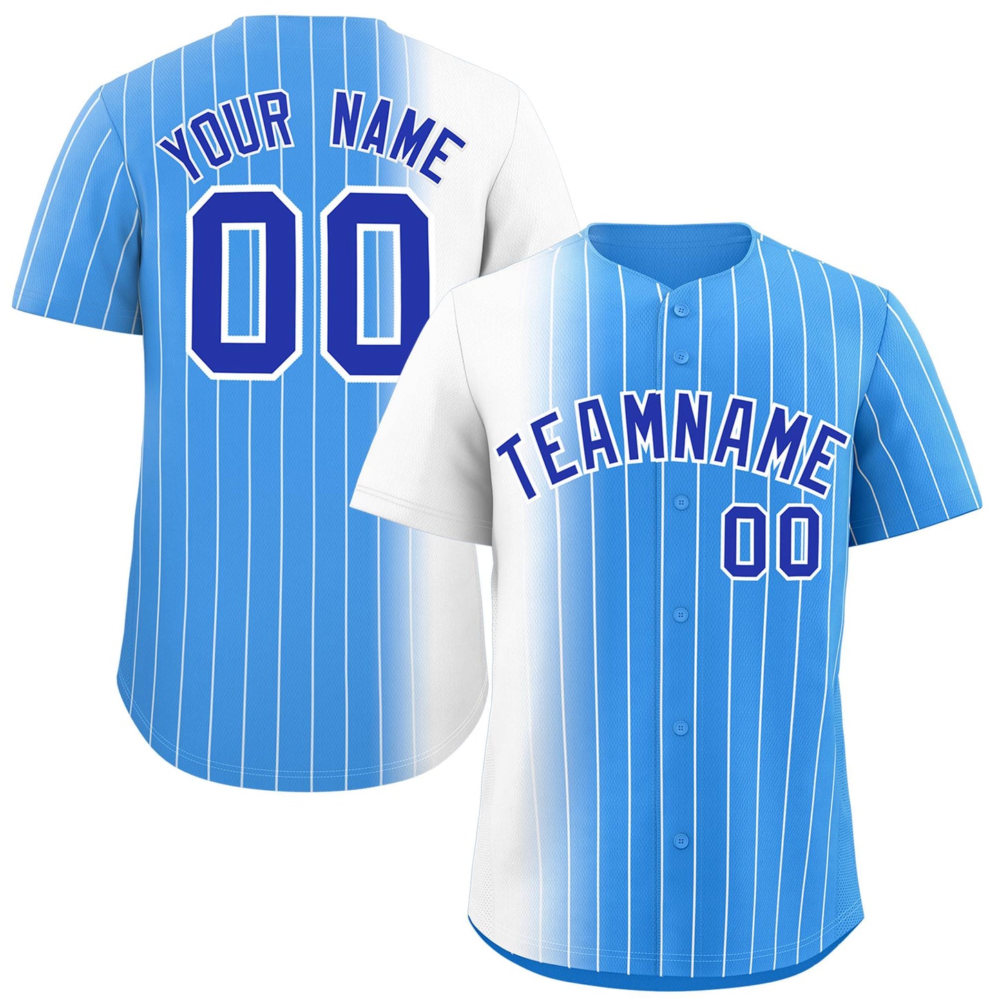 Custom Powder Blue White Pinstripe Personalized Gradient Authentic Baseball Jersey