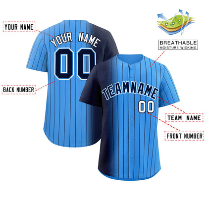 Custom Powder Blue Navy Pinstripe Personalized Gradient Authentic Baseball Jersey