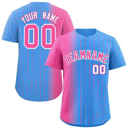 Custom Powder Blue Pink Pinstripe Personalized Gradient Authentic Baseball Jersey