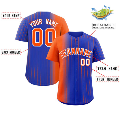 Custom Royal Orange Pinstripe Personalized Gradient Authentic Baseball Jersey